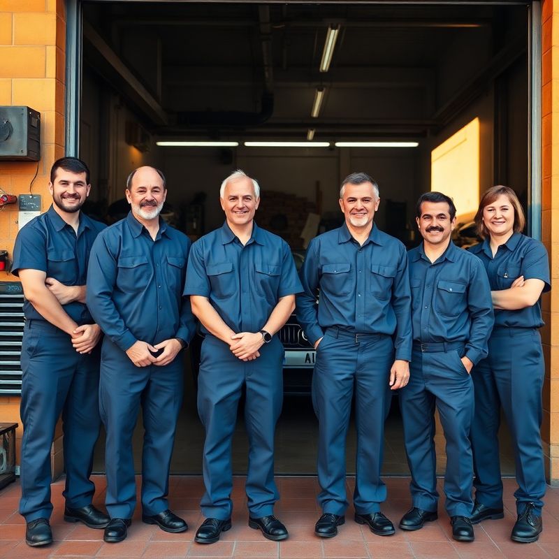 El equipo de mecánicos y técnicos de carrocería de Homepathq frente al taller en Madrid